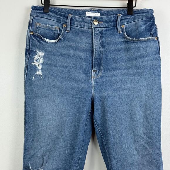 Good American Jeans Women 10/30 Blue Denim Curve Straight Leg Distressed GCS144T - Picture 2 of 9